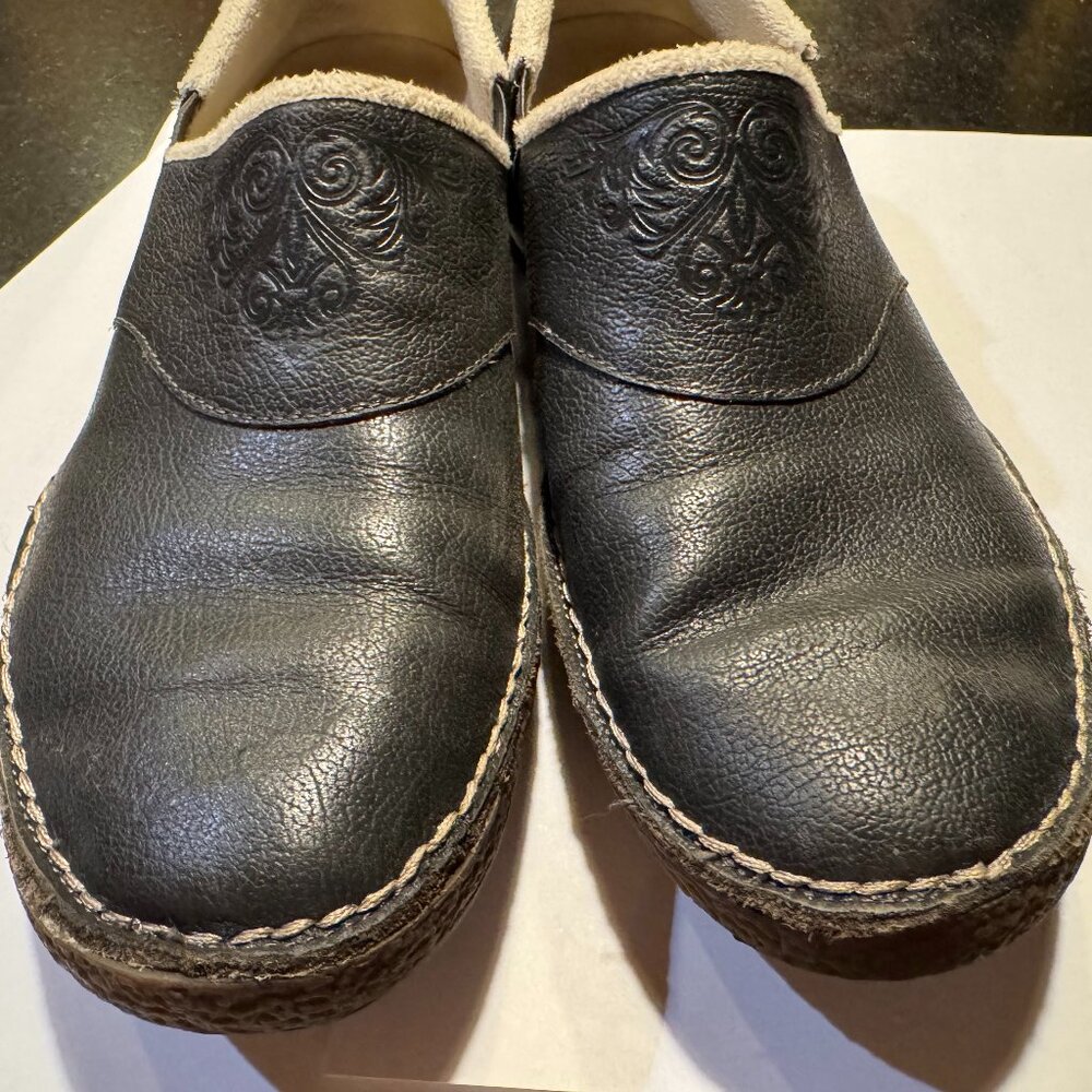 Jambu Shoes Women 9M Clogs Black Leather Faux Fur Slip-On